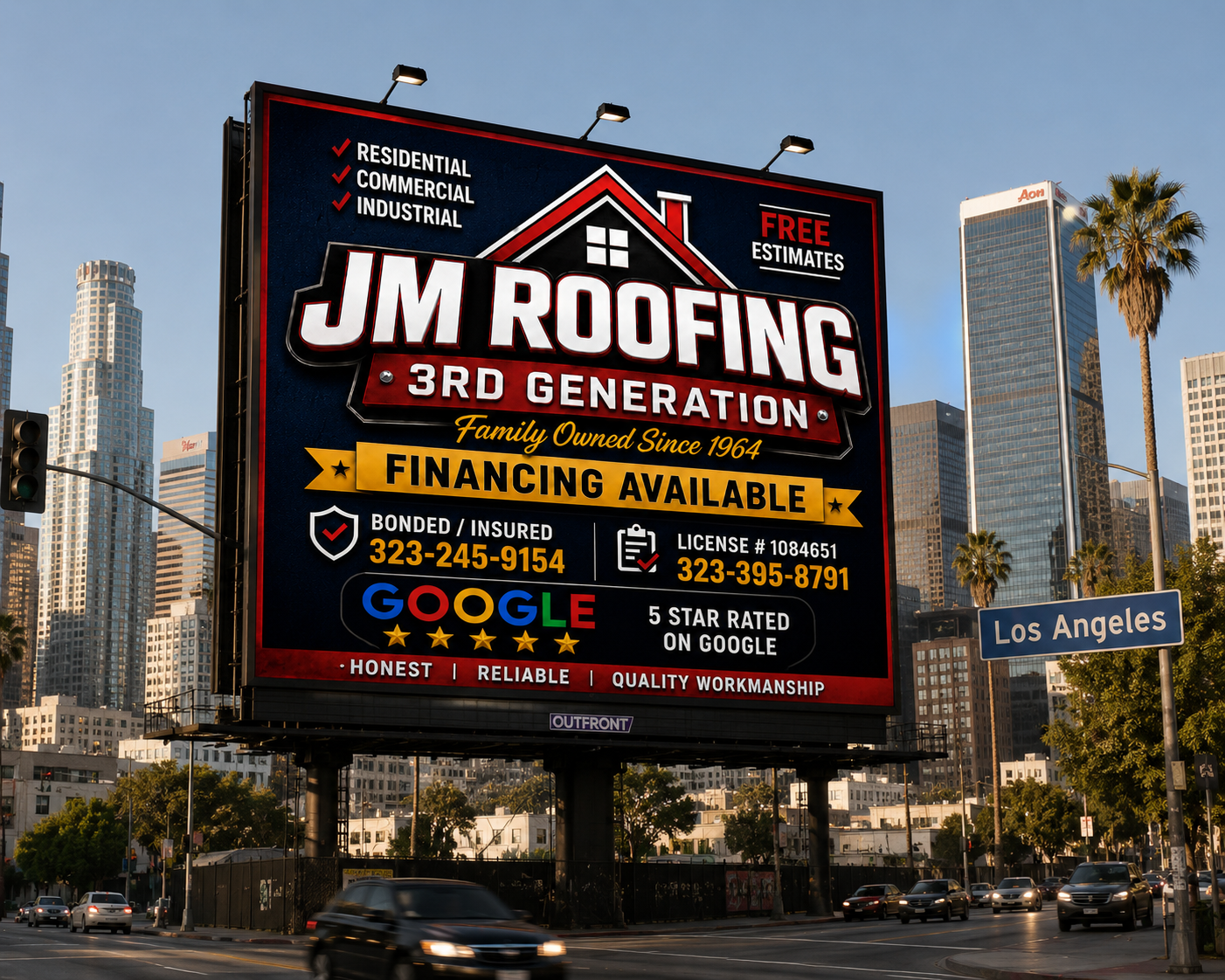 JM Roofing 3rd Generation billboard in Los Angeles