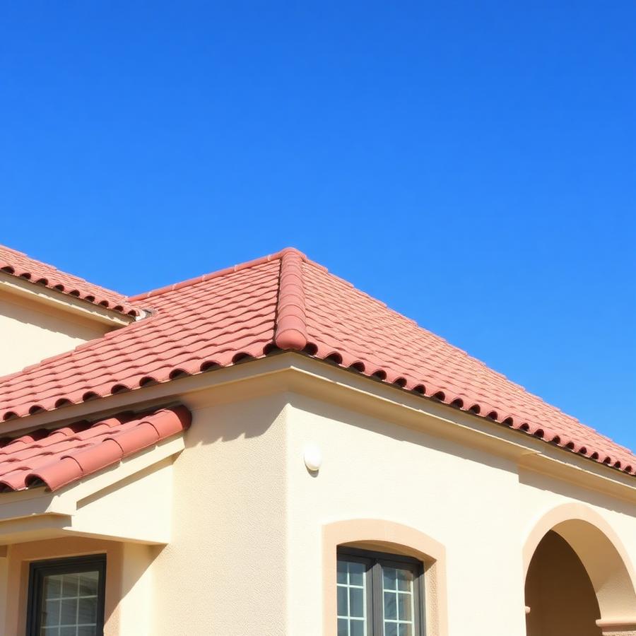 Finished tile roof on a stucco home